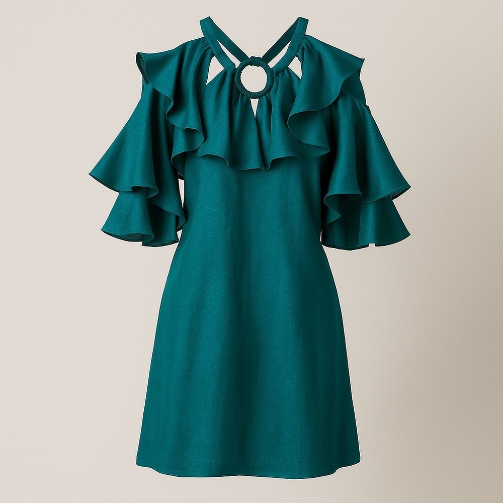 Hayden LA Mini Dress Ring Ruffle Cold Shoulder Circle Dress NWT M #1367